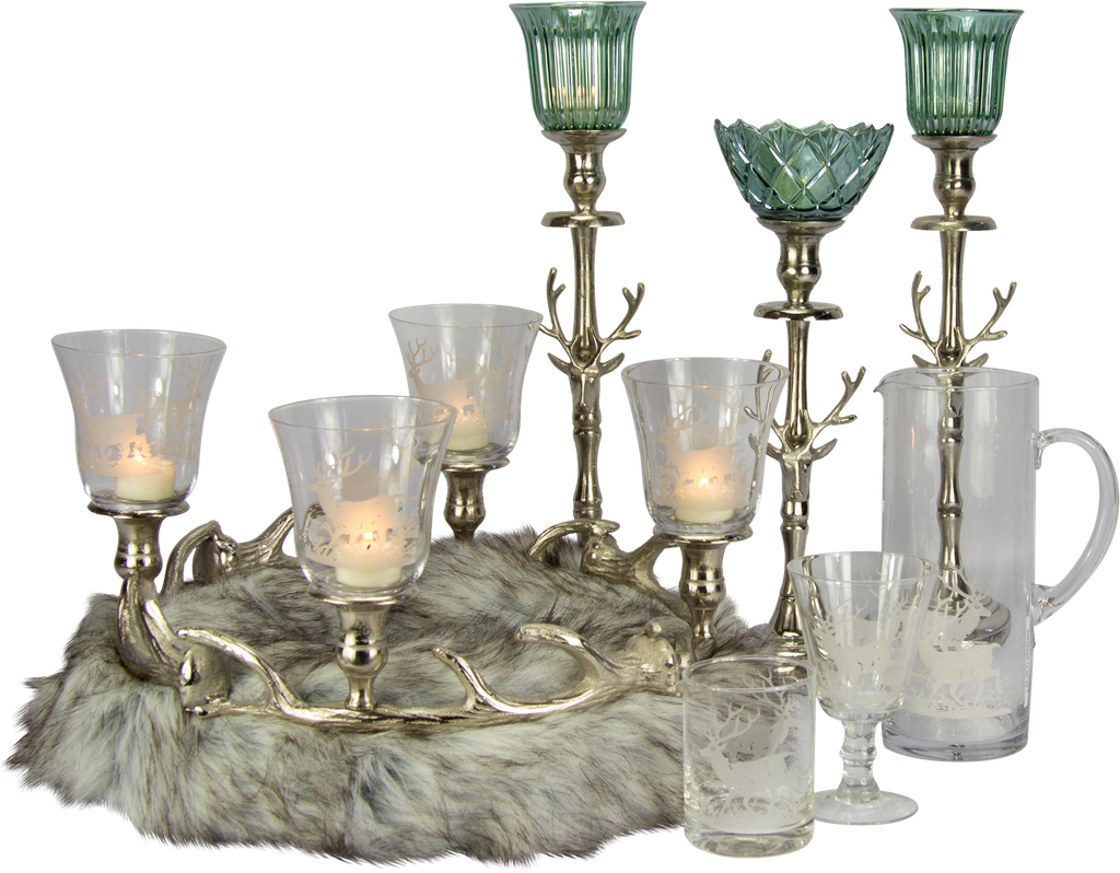 VENISON Kerzenständer 34 cm Metall antik-silber