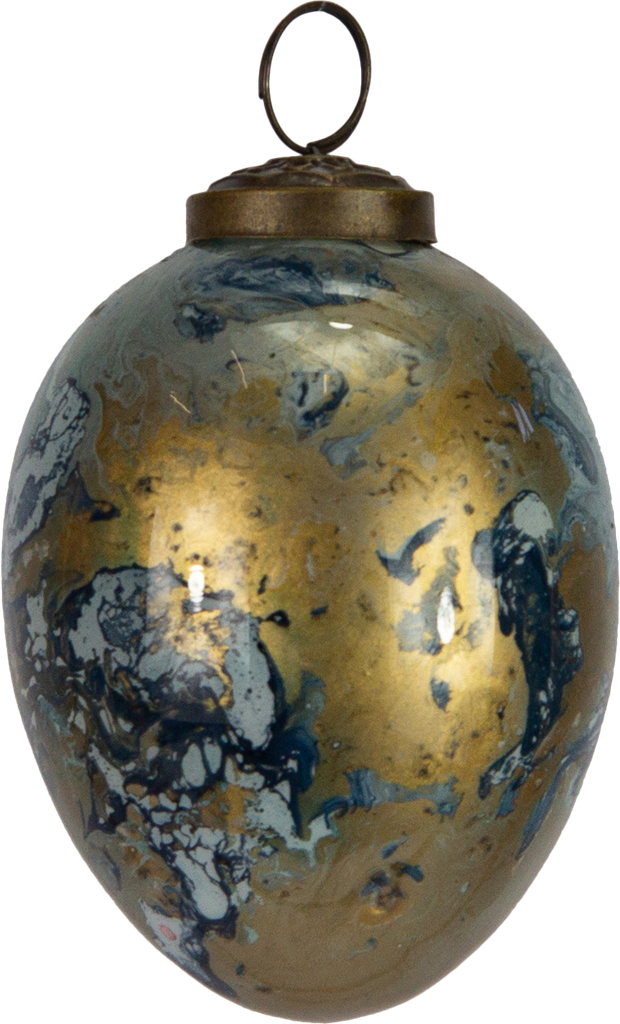 Ei zum Hängen 10 cm Glas schwarz marmoriert