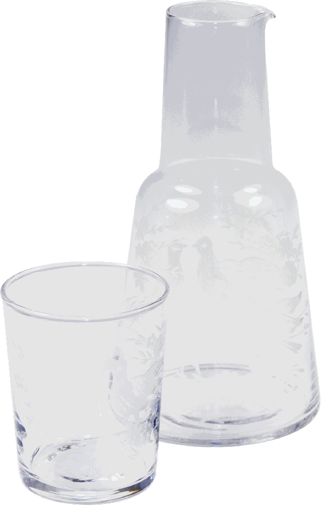 LOVEBIRD Karaffe 2-tlg mit Becher Glas klar