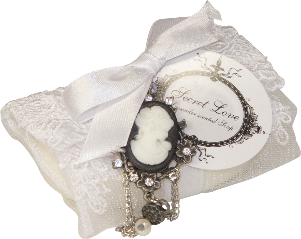 SECRET LOVE Seife 70 g im Spitzensäckchen & Gemme weiß