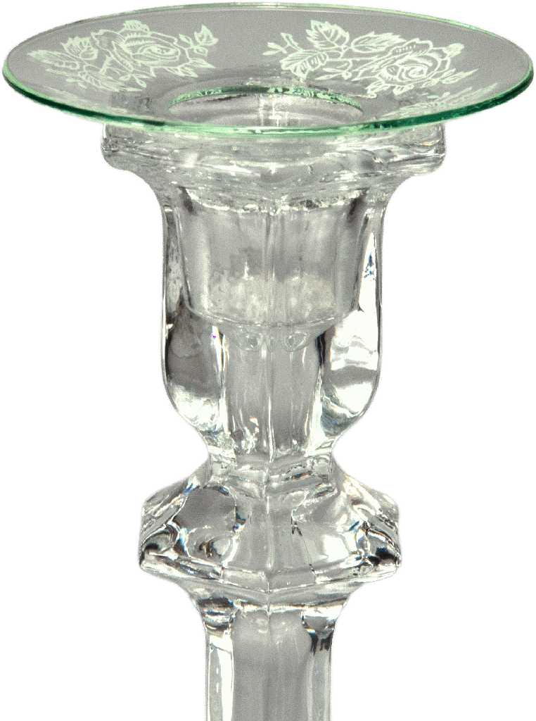 Kerzenteller Ø 7 cm Glas klar mit Dekor Rosen weiß