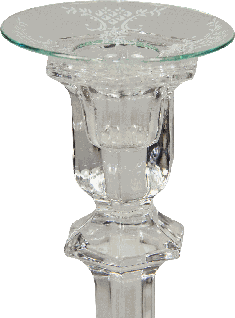 Kerzenteller Ø 7 cm Glas klar mit Dekor Ranken weiß