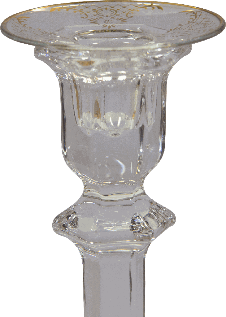 Kerzenteller Ø 7 cm Glas klar mit Dekor Ranken gold