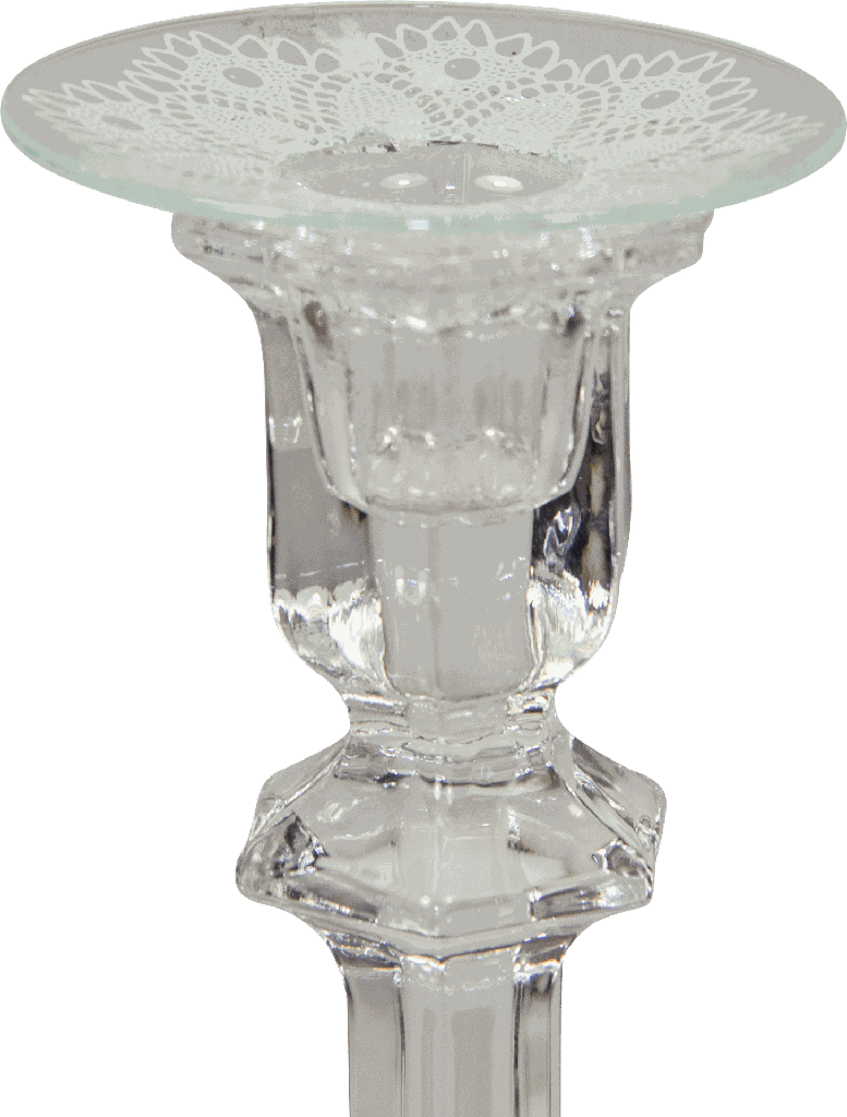 Kerzenteller Ø 7 cm Glas klar mit Dekor Spitze