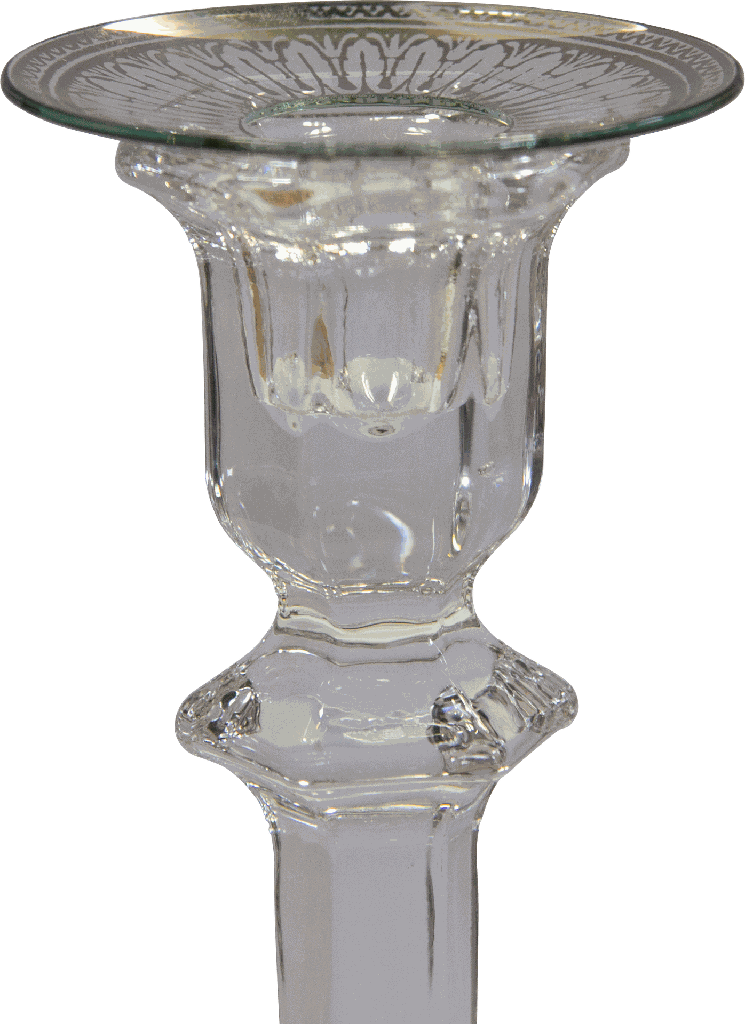 Kerzenteller Ø 7 cm Glas klar mit Dekor Ornament silber