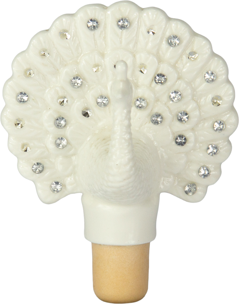 PEACOCK Flaschenstöpsel Porzellan weiß mit Strass