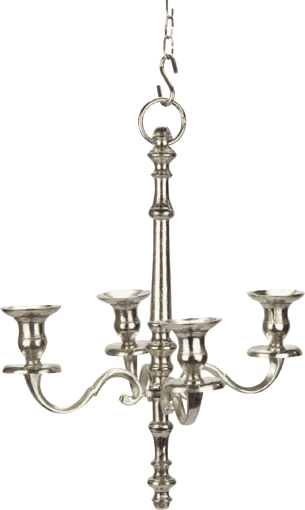 Kronleuchter 4-er mit Kette Höhe 44 cm Metall antik-silber