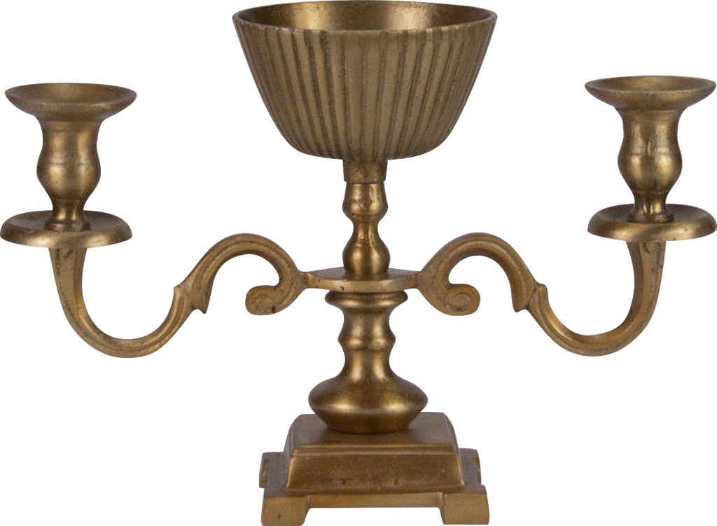 Kerzenständer 2-er mit Metallschale Ø 13 cm Höhe 25 cm Metall messing