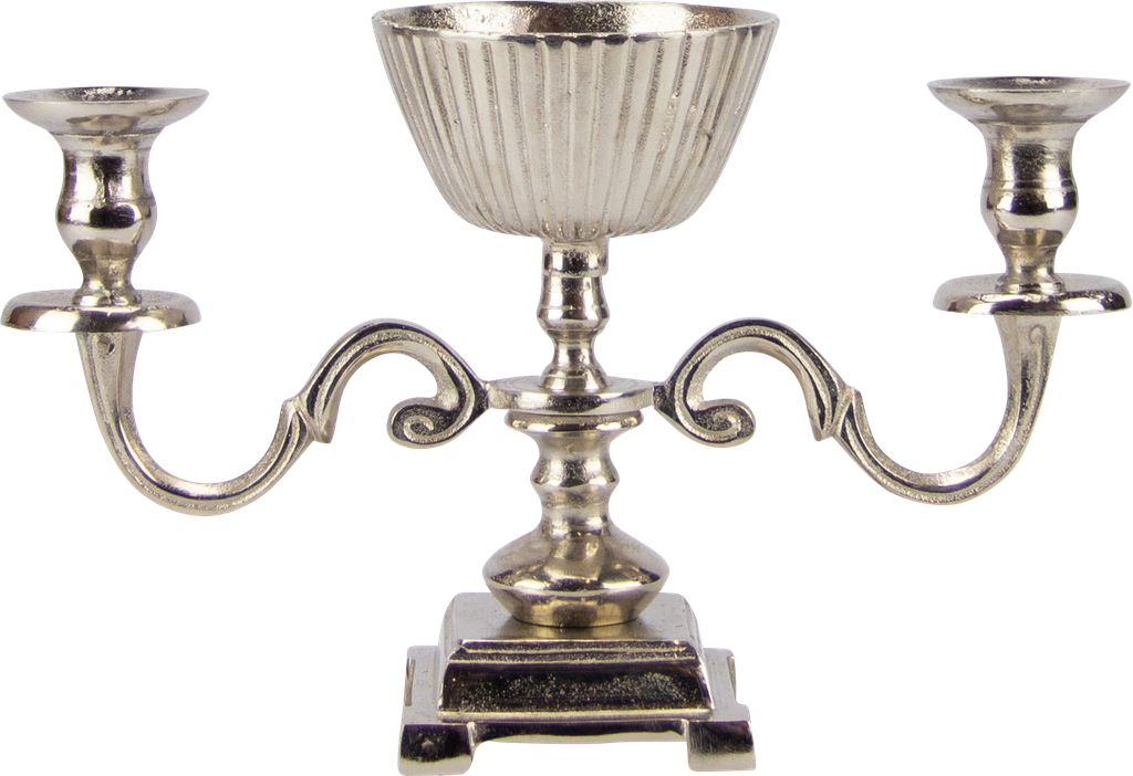 Kerzenständer 2-er mit Metallschale Ø 13 cm Höhe 25 cm Metall antik-silber