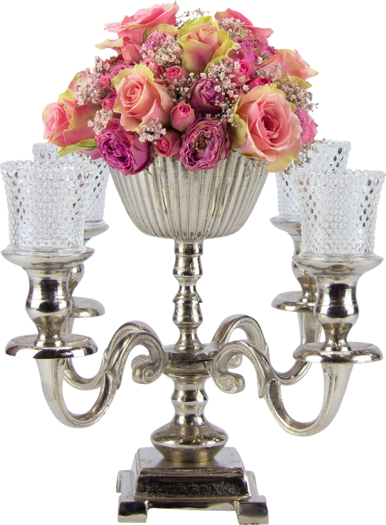 Kerzenständer 4-er mit Metallschale Ø 13cm Höhe 25 cm