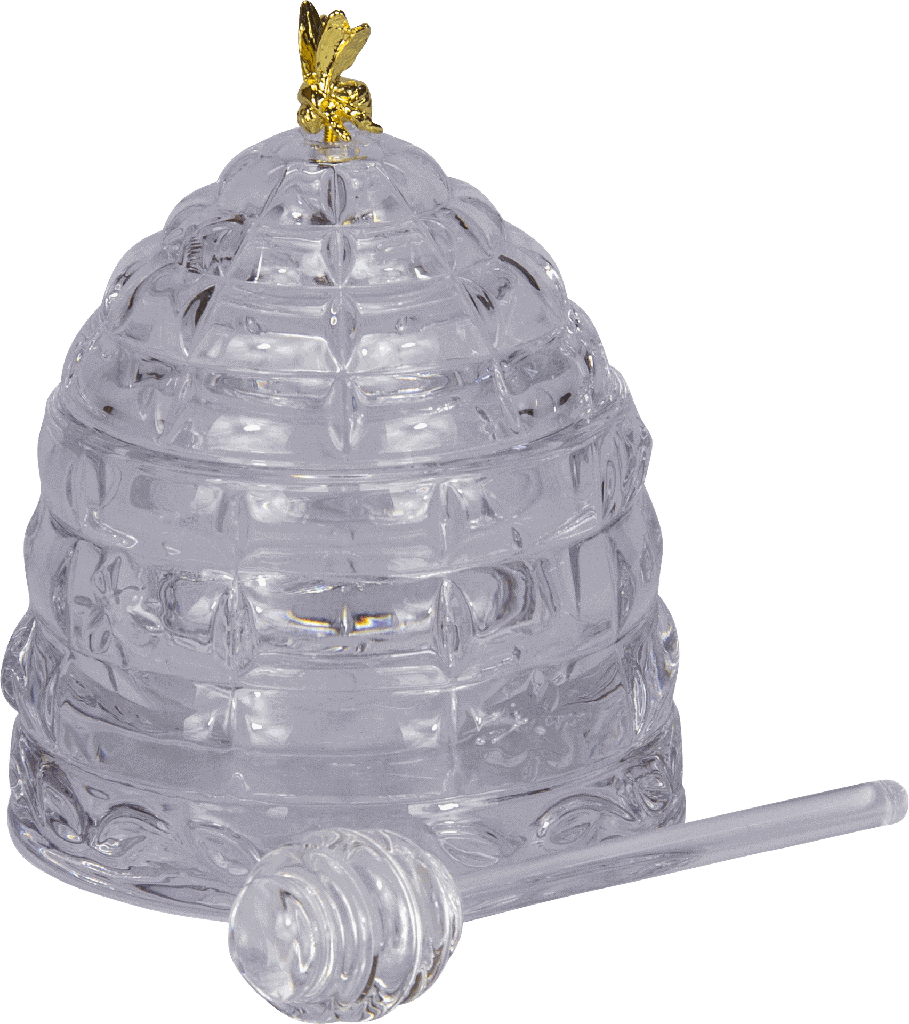 QUEEN BEE Honigtopf mit Quirl 14 cm Glas klar