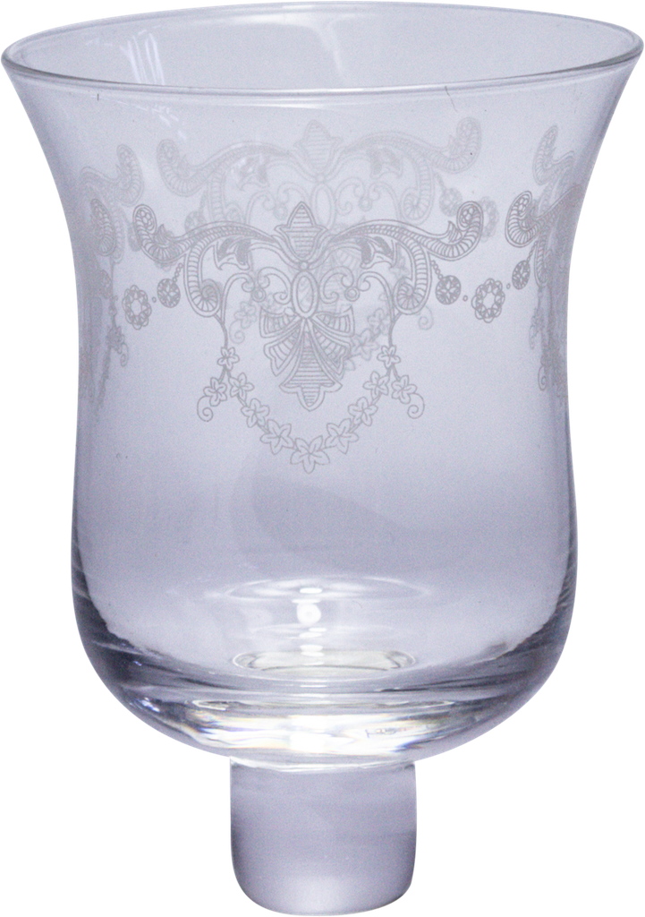 ROMANCE Teelicht-Aufsatzglas 7 cm Glas klar mit Dekor weiß