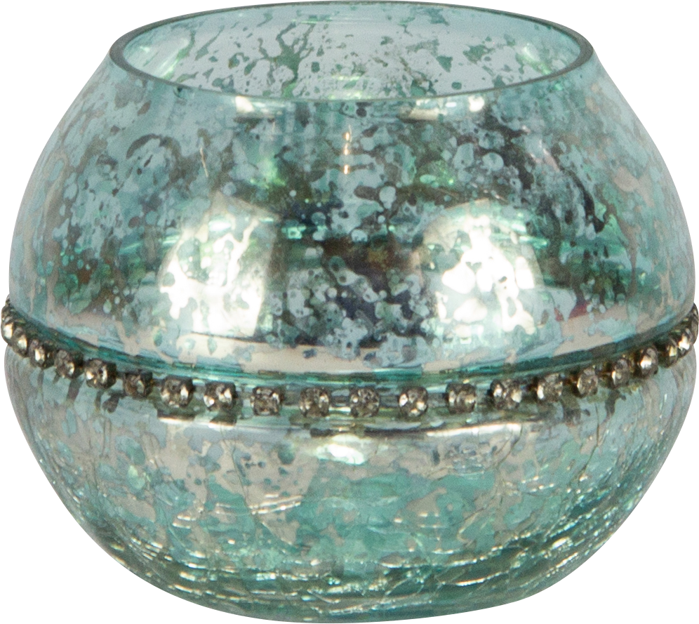 Windlicht mit Strassband 7,5 x Ø 10 cm Glas türkis