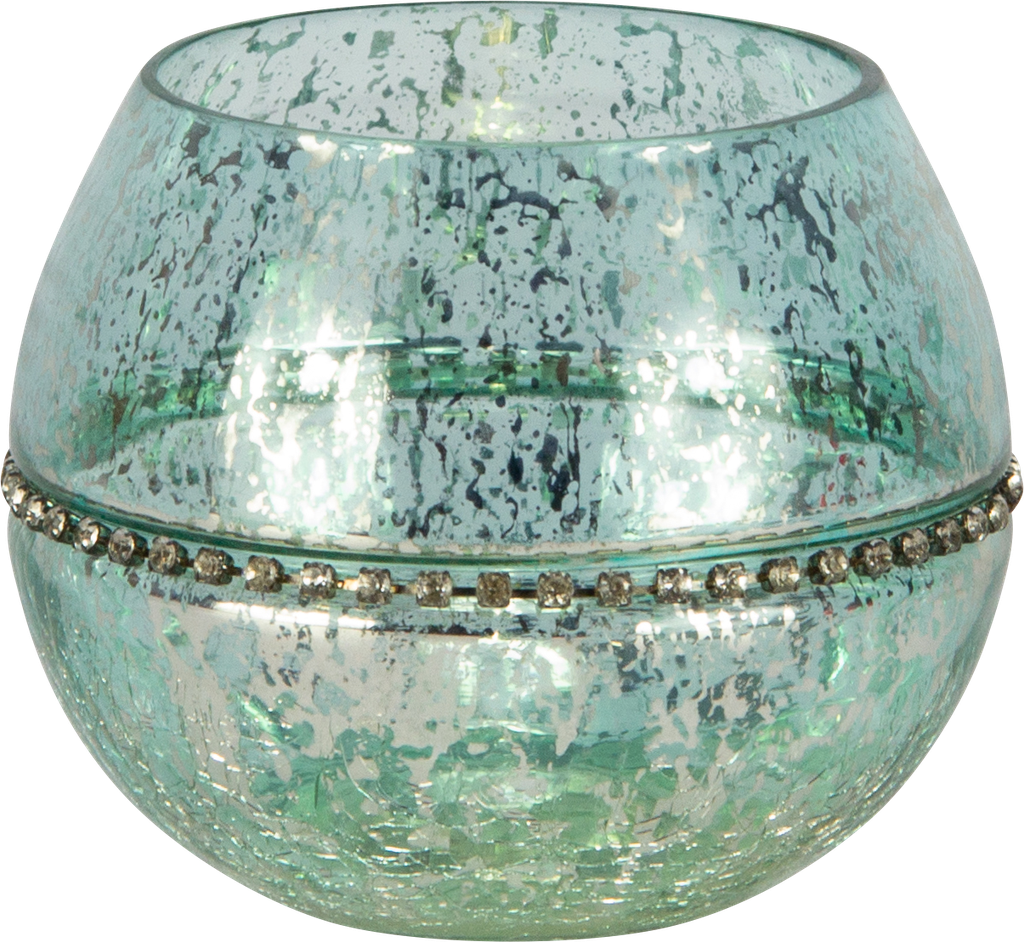 Windlicht mit Strassband 9,5 x Ø 12 cm Glas türkis