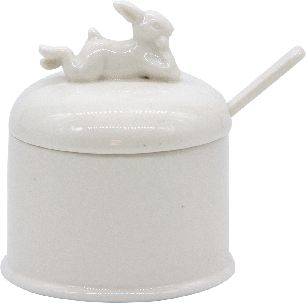 MONSIEUR LAPIN Marmeladendose mit Löffel 11 cm Porzellan weiß