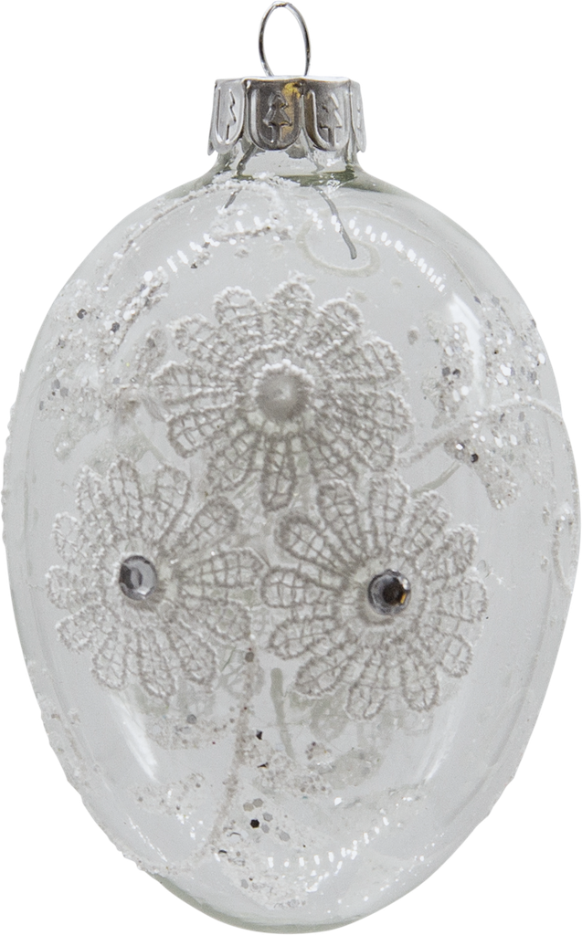 LACE Ei zum Hängen 9 cm Glas klar mit Strass & Spitze