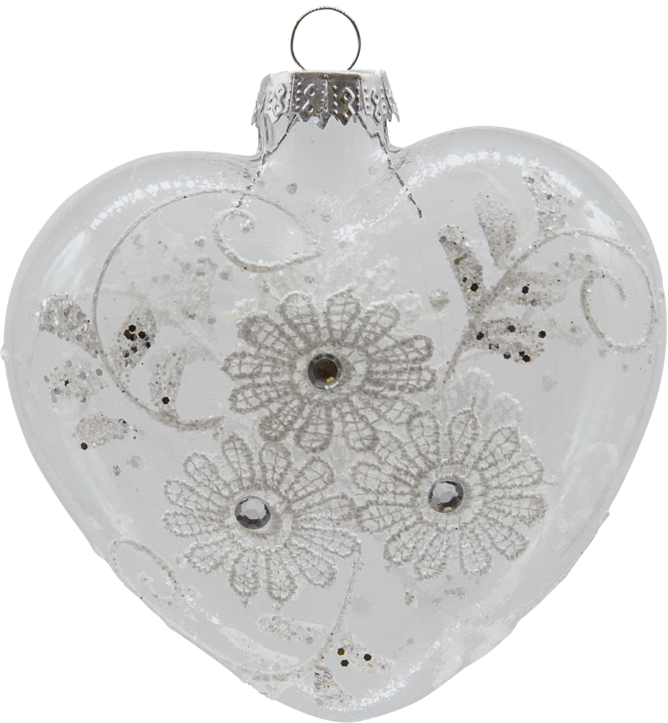 LACE Herz zum Hängen 8,5 cm Glas klar mit Strass & Spitze