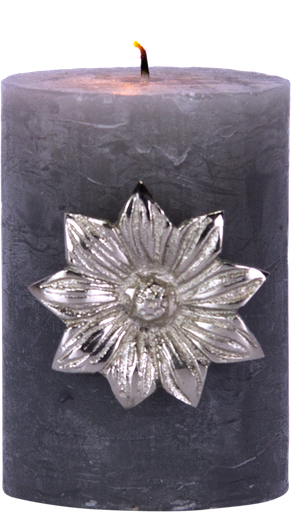 [24011A99] FLOWER Kerzenpin Ø 6 cm Metall antik-silber