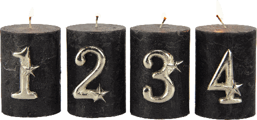 [01234A99] ADVENT Kerzenpin Zahlen 1-4 Set Metall antik-silber