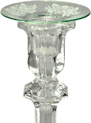 [15004A00] Kerzenteller Ø 7 cm Glas klar mit Dekor Rosen weiß