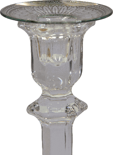 [15007A99] Kerzenteller Ø 7 cm Glas klar mit Dekor Ornament silber