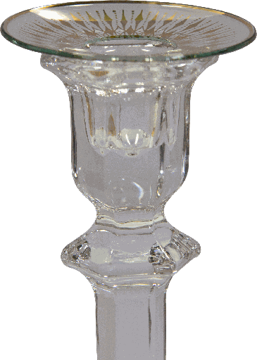 [15008A90] Kerzenteller Ø 7 cm Glas klar mit Dekor Ornament gold