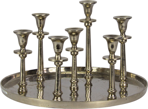 [17306A99] RONDA Kerzentablett 7-er 24 x Ø 41 cm Metall antik-silber