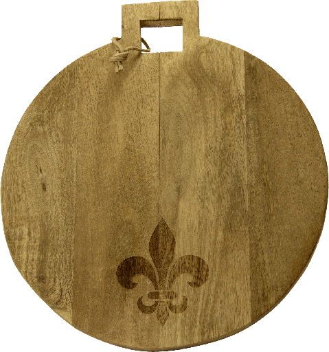 [17314B60] BOURBONE Schneidebrett mit Lasergravur ca. Ø 40 cm Mangoholz