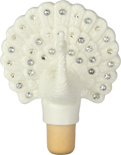 [18127A00] PEACOCK Flaschenstöpsel Porzellan weiß mit Strass