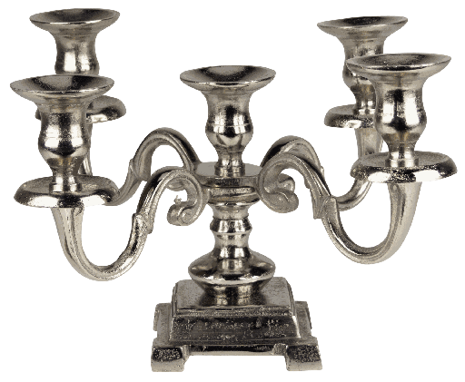 [19013A99] Kerzenständer 5-er Höhe 22,5 cm Metall antik-silber