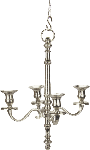 [19050A99] Kronleuchter 4-er mit Kette Höhe 44 cm Metall antik-silber