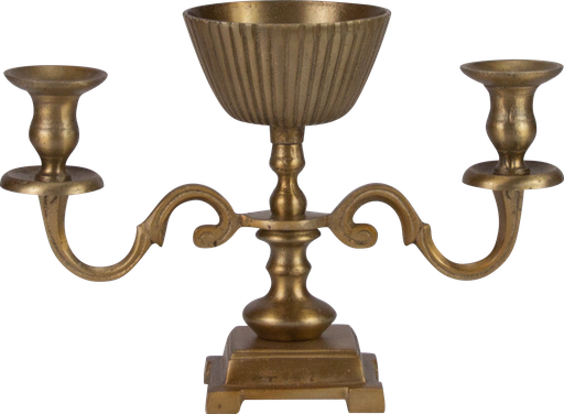 [19052A90] Kerzenständer 2-er mit Metallschale Ø 13 cm Höhe 25 cm Metall messing