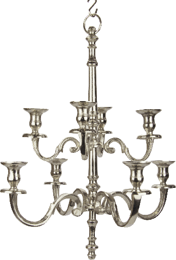 [19058A99] Kronleuchter 8-er mit Kette Höhe 61 cm Metall antik.silber