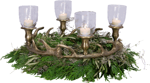 [19073A90] VENISON Adventskranz für Stabkerzen/Teelicht-Aufsatzgläser Ø 44 cm Metall messing