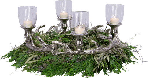 [19073A99] VENISON Adventskranz für Stabkerzen/Teelicht-Aufsatzgläser Ø 44 cm Metall antik-silber