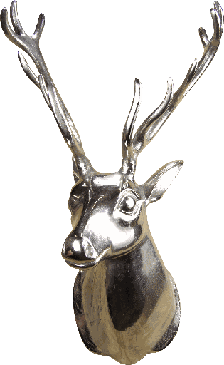 [20011A99] VENISON Hirschkopf Höhe 56 cm Metall antik-silber