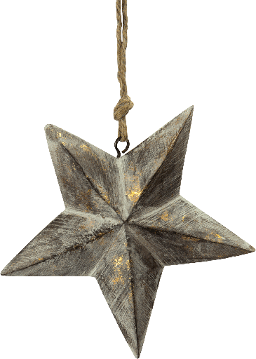 [21015W90] STAR Stern 14 cm Holz patiniert