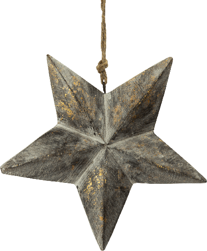 [21017W90] STAR Stern 19 cm Holz patiniert