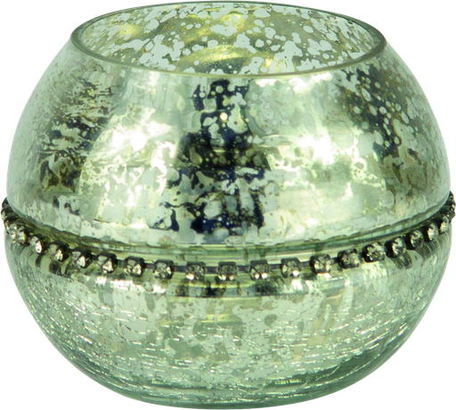 [21104A99] Windlicht mit Strassband 7,5 x Ø 10 cm Glas silber