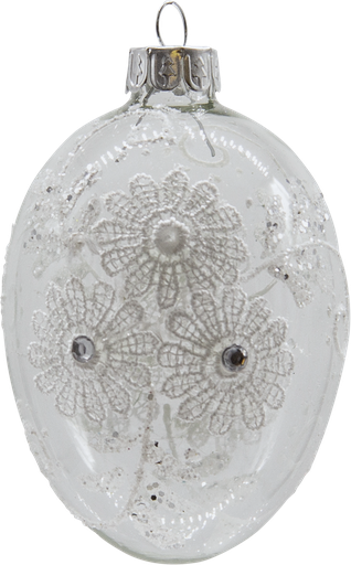 [21252A00] LACE Ei zum Hängen 9 cm Glas klar mit Strass & Spitze