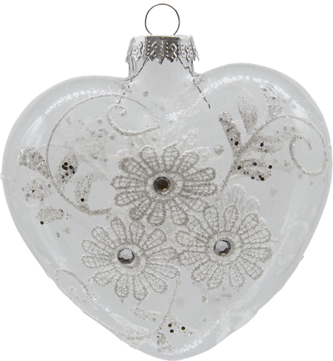 [21253A00] LACE Herz zum Hängen 8,5 cm Glas klar mit Strass & Spitze